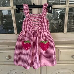 Pink and white strawberry pocket dress